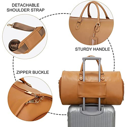 Modoker 2-in-1 PU Leather Garment Duffle Bag with Shoulder Strap, Coffee - color: Coffee