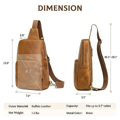 S-ZONE Sling Bag for Men Women RFID Blocking Genuine Leather Crossbody - color: Light Brown