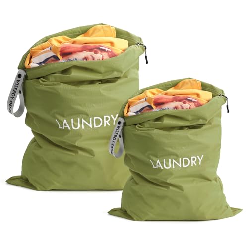 WiseBoy 2-Pack Laundry Bags, Travel Dirty Clothes Bag Zippered with Handle - color: Green