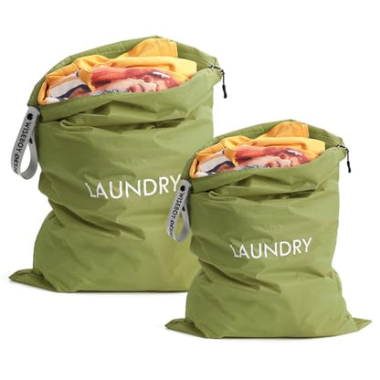 WiseBoy 2-Pack Laundry Bags, Travel Dirty Clothes Bag Zippered with Handle - color: Green