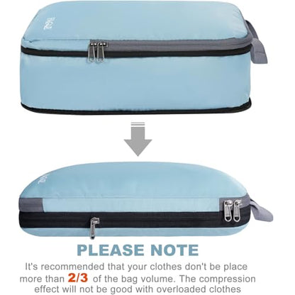 BAGAIL 4 Set/6 Set/8 Set Compression Packing Cubes Travel Accessories Expandable Packing Organizers (Cloth Pattern, 4-Dusty Blue) - color: 4-Dusty Blue, style: Cloth Pattern