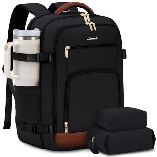 LOVEVOOK Carry On Travel Backpack For Women Men Flight Approved, 40L Personal Item Backpack for Airplanes, Business Weekender Overnight Daypack Fits 17 Inch Laptop, With 2 Packing Cubes, Black-Brown - color: Black-brown, size: 40l-17.3 Inch-3pcs Standard