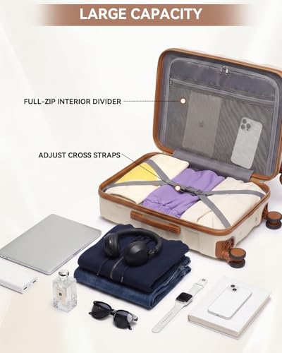 Somago Luggage Sets 5 Piece Hardside 20"/24"/28" with Duffle Toiletry Pouch - color: Beige, size: 5 Piece Set