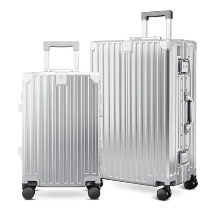ALPHA CAMP 2 Piece Luggage Sets with Aluminum Frame (20/24 Inch,Silver) - color: Silver, size: 20+24 Inch