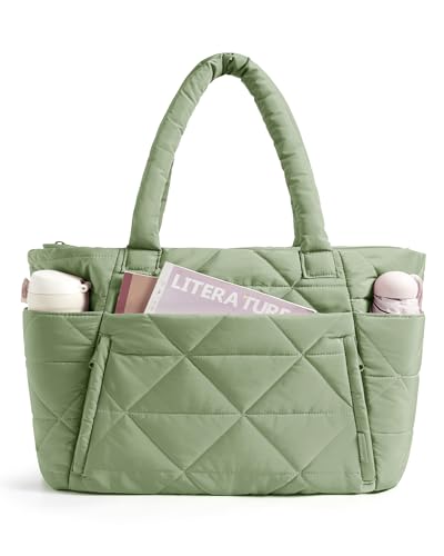 BAGSMART Tote Bag for Women, Puffer Tote Bag for Work Large Shoulder Bag - color: Green