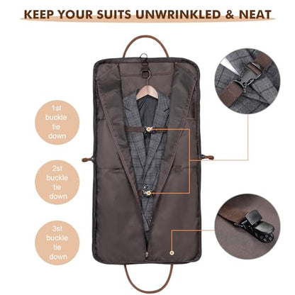 S-ZONE Carry on Garment Bag for Business Travel Canvas Leather Men Suit Cover - color: Black, size: X-Large