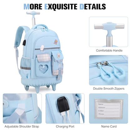ACESAK 3PCS Rolling Backpack for Girls Children, Girls Backpack with Wheels - color: Blue