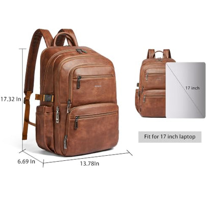 Shrrie 17 Inch Laptop Leather Backpack for Women with USB Charger - color: Caramel Brown