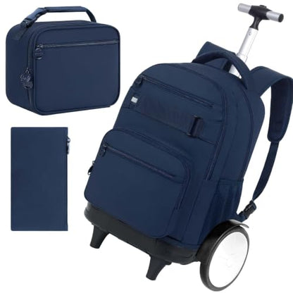 3Pcs Large Wheels Rolling Backpack for Boys Men, 20 Inches Detachable Wheeled Backpack Set, Water Resistant Roller Backpack for Travel Work College School (Blue) - color: Cassic-bue (Large Wheels)