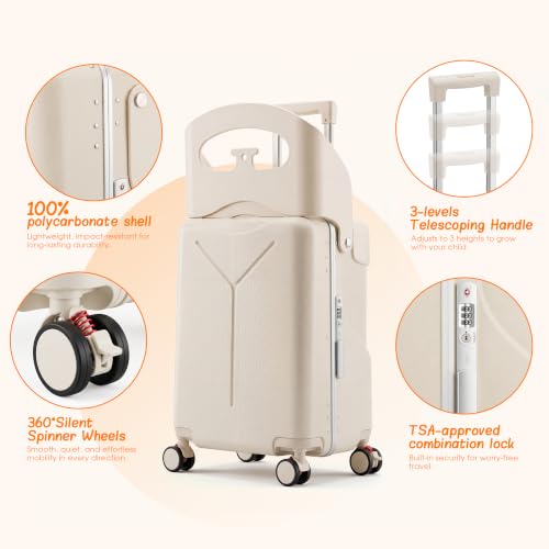 20" Ride-On Suitcase with Seat for Kids & Adults - color: Beige