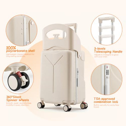 20" Ride-On Suitcase with Seat for Kids & Adults - color: Beige