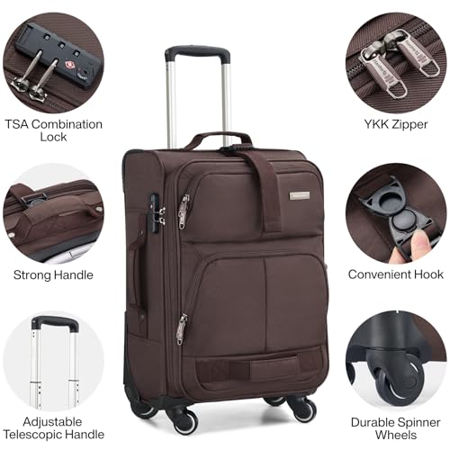 Hanke 24 Inch Softside Expandable Checked Luggage with 4 Spinner Wheels - color: Coffee, size: 24 Inch
