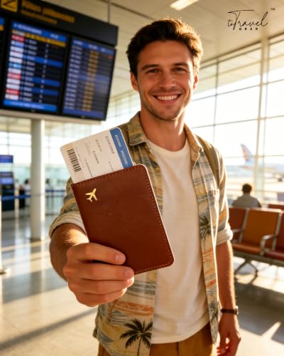 Passport Holder for Travel Essentials RFID Blocking PU Leather - color: Brown