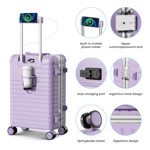20 Inch Carry on Luggage Airline Approved, Zipperless Hard Shell Suitcase - color: Lilac, size: 20 Inch