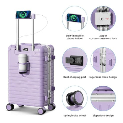 20 Inch Carry on Luggage Airline Approved, Zipperless Hard Shell Suitcase - color: Lilac, size: 20 Inch
