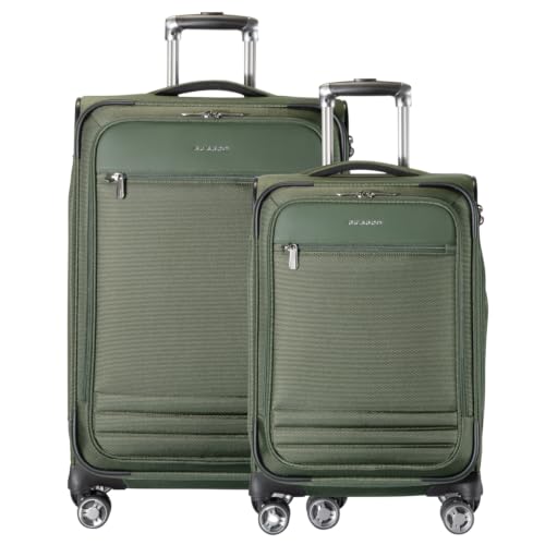 Ricardo Beverly Hills Softside 2 Piece: 20 Carry-On & 24 Medium Checked, Lightweight Expandable Luggage Set, Spinner Wheels, TSA Lock, Telescopic Handle, Eco-Friendly Material, Ashbury Series, Pine - color: Pine, size: 2-Piece Set (20, 24)