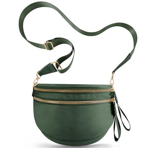 Checkered Crossbody Bags for Women, Large Nylon Bum Bags - color: Green