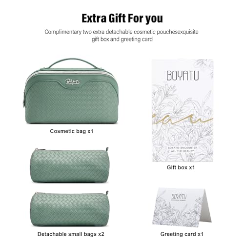 BOYATU Travel Makeup Bag Cosmetic Bags for Women: 3 Pcs Set Make up Bag - color: L10 Grass Green