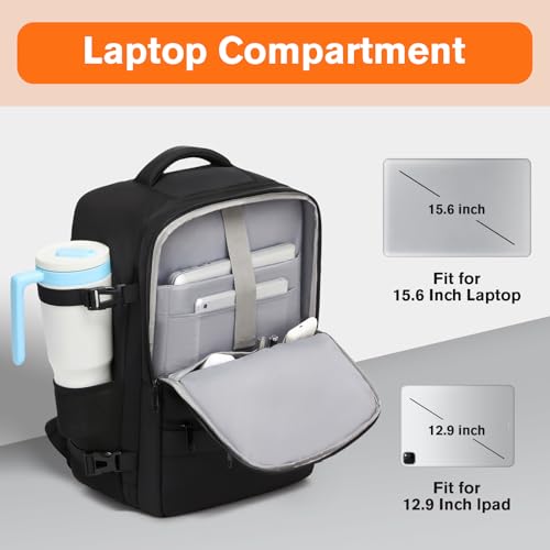 Exquisite Travel Laptop Backpack, Flight Approved Size Carry on Bag (25L) | 180° Opening, with Laptop Compartment, with Luggage Strap - color: All Black, size: L (7x11x16.8")