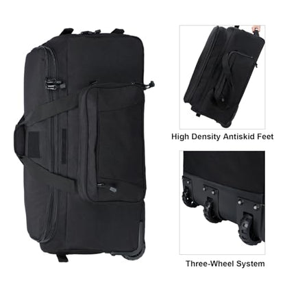 Military Wheeled Deployment Bag Large Tactical Heavy Duty Duffel Bag 124L - color: Black