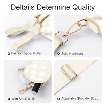 Bum Bags for Women Checkered Crossbody Bag Large Nylon Belt Purse Fanny Packs, Bonus with a Extra Strap - color: Beige Checkered