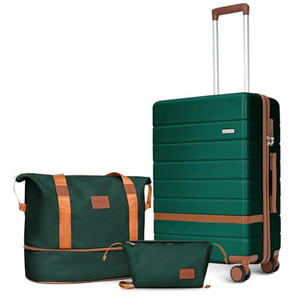 3-Piece Carry-On Luggage Set for Business Travel | 20-Inch Hardside Spinner Suitcase with TSA Lock, Lightweight PC+ABS Construction, Multi-Dividers & Sturdy Handle (Green) - color: Green, size: 3 piece set (20")