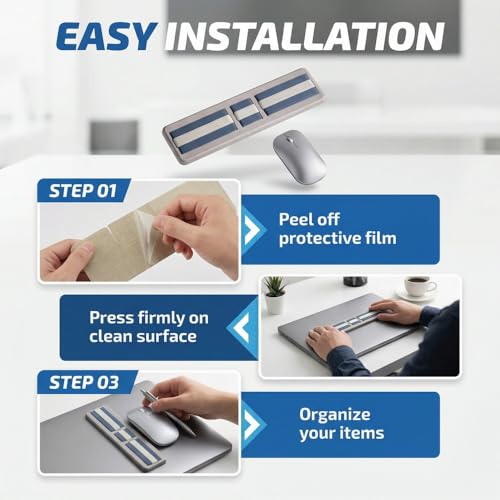 3-Pocket Mouse & Hard Drive Holder for Laptop Reusable 3M Adhesive - color: Blue