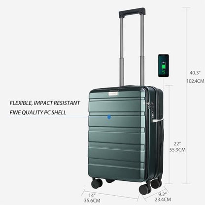 KROSER 20 Inch Airline Approved Carry On Luggage, Top Opening Suitcase - color: Dark Green