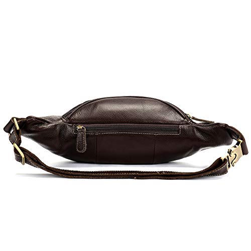 Genuine Leather Fanny Pack large capacity Crossbody Waist Bag with Zipper phone Pockets coffee - color: Coffee
