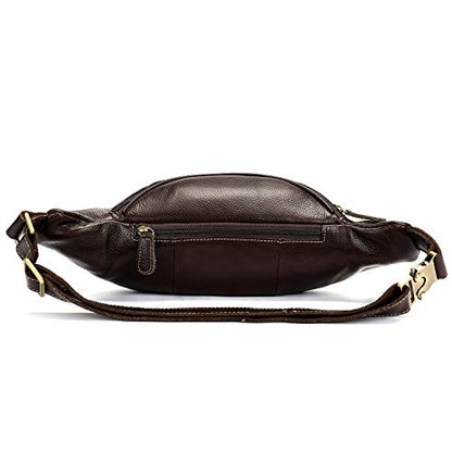 Genuine Leather Fanny Pack large capacity Crossbody Waist Bag with Zipper phone Pockets coffee - color: Coffee