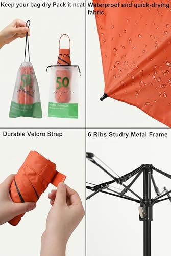 BAODINI Travel Mini Umbrella With UV Sun Protection, Compact Pocket Size - color: Orange-Red