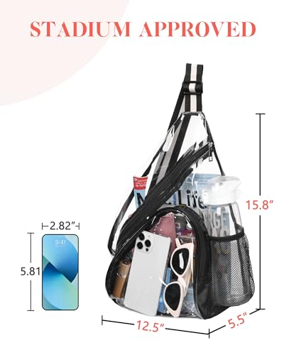 HULISEN Clear Sling Bag for Stadium Events, Transparent Crossbody Backpack - color: Black and White Stripe