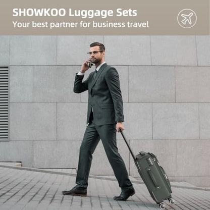SHOWKOO Luggage Sets 3 Piece Softside Expandable Durable Suitcase Sets - color: Armygreen