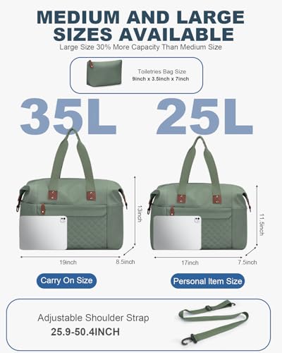 Pritent Travel Duffle Bag, Weekender Overnight Personal Item Carry On Bag - color: Green, size: Medium