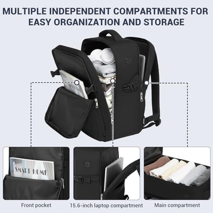Kono 20L Airline Approved Casual Daypack bag, 15.6" Laptop Backpack, Black - color: Black