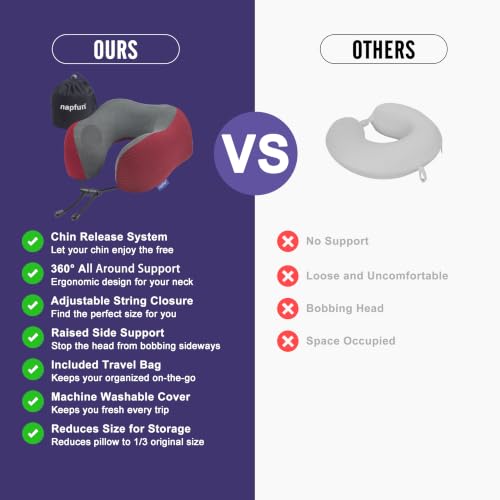 napfun Neck Pillow for Travel, Memory Foam Airplane Pillow, Burgundy - color: Burgundy