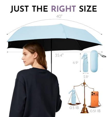 Umbrella Travel Size Mini Umbrella with UPF 100+ UV Rain Protection - color: Blue