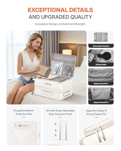 20IN Top-Opening Expandable Carry On Luggage-Milky White - color: Milky White, size: 20 IN