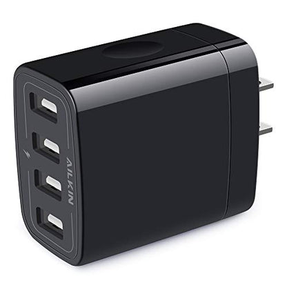 USB Wall Charger 2-Pack AILKIN 4.8A 4-Port USB Plug Cube Brick Charging Box | Wall Charger Plug, Charging Block for iPhone 17 16 15 14 13 Pro Max 12 11Pro Max/XR Plus, Samsung Galaxy S23 S22 S21 - color: Black