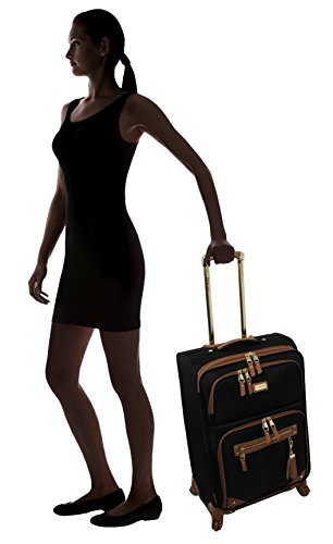 Steve Madden Designer Luggage Collection - Lightweight 24 Inch Expandable Softside Suitcase - Mid-size Rolling 4-Spinner Wheels Checked Bag (Harlo Black) - color: Harlo Black