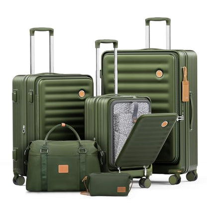 Joyway 전면 포켓이 있는 하드사이드 슈트케이스 세트, 다크 그린., 수하물 세트 5종 - color: 다크 그린., size: 5 Piece Set (20/24/28 Inch)