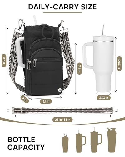 Water Bottle Holder with Strap, 40/32 oz Crossbody Bottle Carrier Bag - color: Mocha Brown