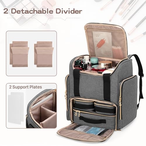 LUXJA Makeup Bag Backpack with 3 Removable Cases and 1 Makeup Brush Bag - color: Gray