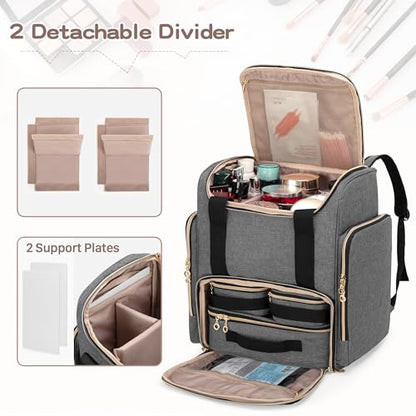 LUXJA Makeup Bag Backpack with 3 Removable Cases and 1 Makeup Brush Bag - color: Gray