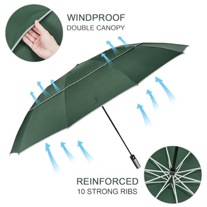 G4Free 54/62 Inch Large Inverted Golf Umbrella Windproof Reflective Stripe - color: Dark Green, size: 62 inch