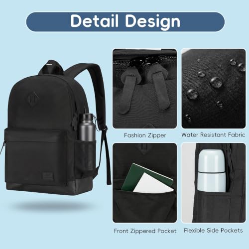 WOLT Travel Laptop Backpack for Men & Women with USB Charging Port - color: All Black