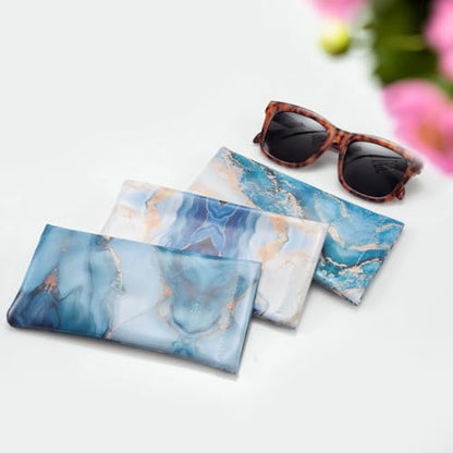 TRIUMPH VISION Eyeglass Case Glasses Case Soft Sunglass Pouch Sleeve 3 Pack - color: Pu Leather Marble White Blue Gold
