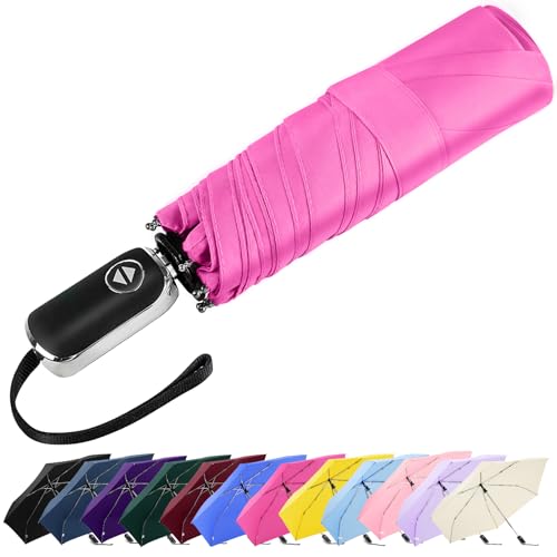 Mini Flat Umbrella Automatic Compact Travel Rain Pocket Purse 42/46 Inch - color: Rose Red, size: 46inch