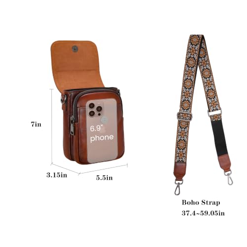 HESHE Small Leather Crossbody Bag for Women RFID Phone Purse with Card Slot - color: Brown