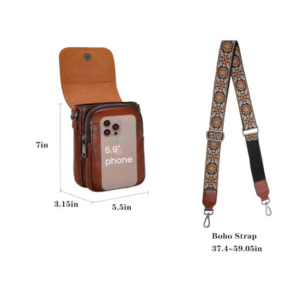 HESHE Small Leather Crossbody Bag for Women RFID Phone Purse with Card Slot - color: Brown